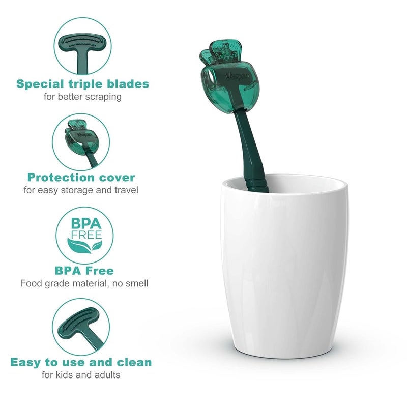 Mspan Tongue Scraper Cleaner Brush: Tongue Cleaning Scrubber with Plastic Travel Case Cover for Adults Kids - Dental Clean Bad Breath Kit 2 Pack - Image 3